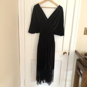 Anthropologie velvet Black Fringe kimono duster dress ONE SIZE